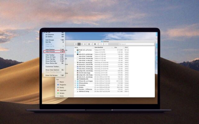 Hide Finder Preview Pane in macOS Mojave