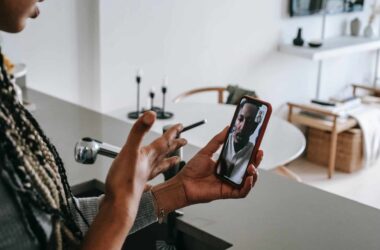 unrecognizable ethnic woman disputing with boyfriend during video call